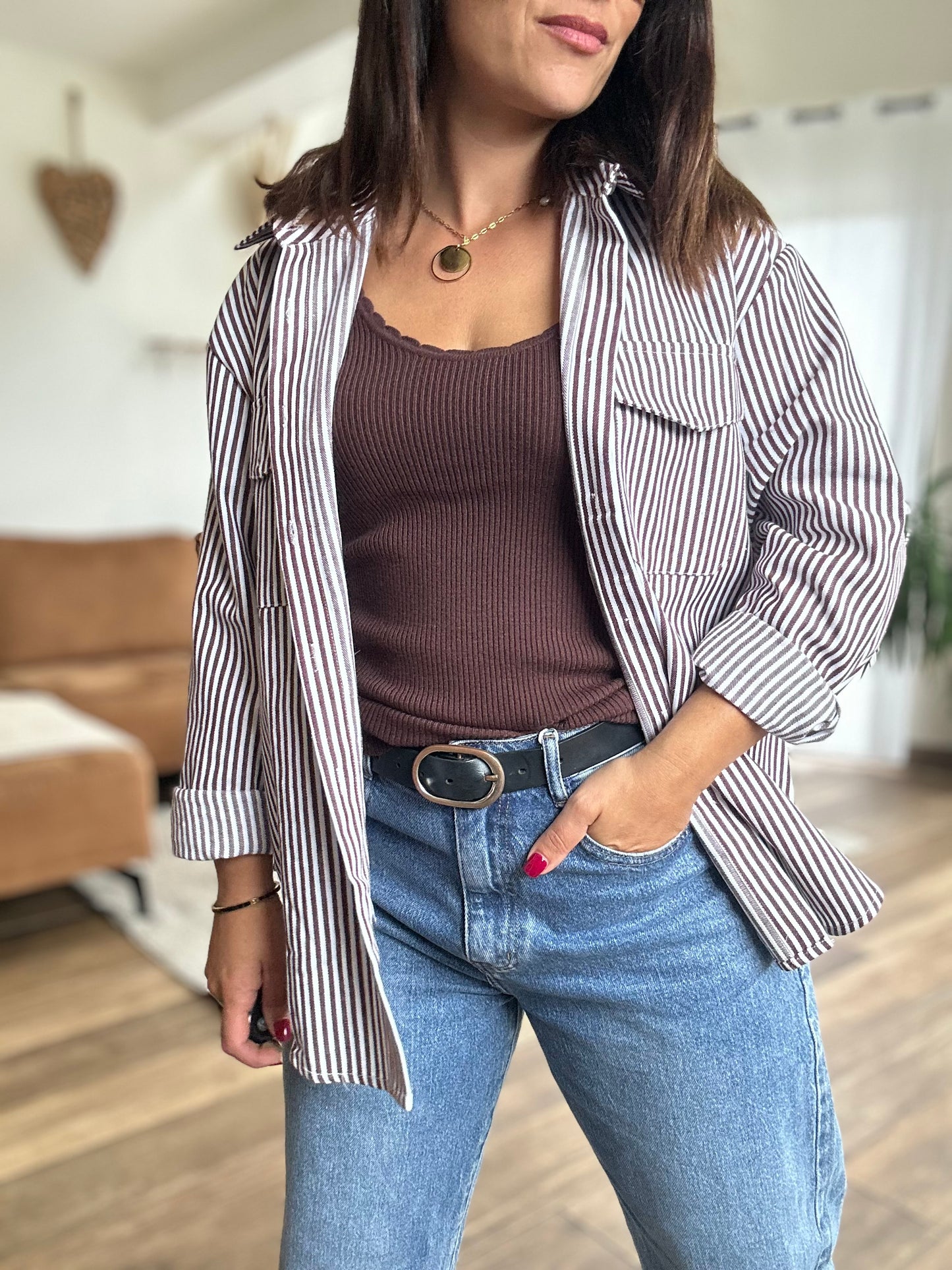 Chemise Rayé | Camel