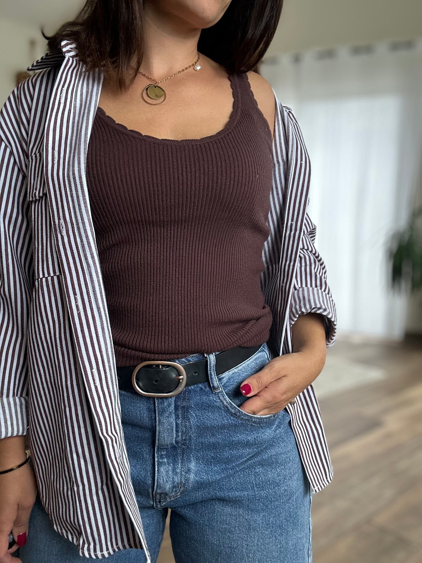 Chemise Rayé | Camel