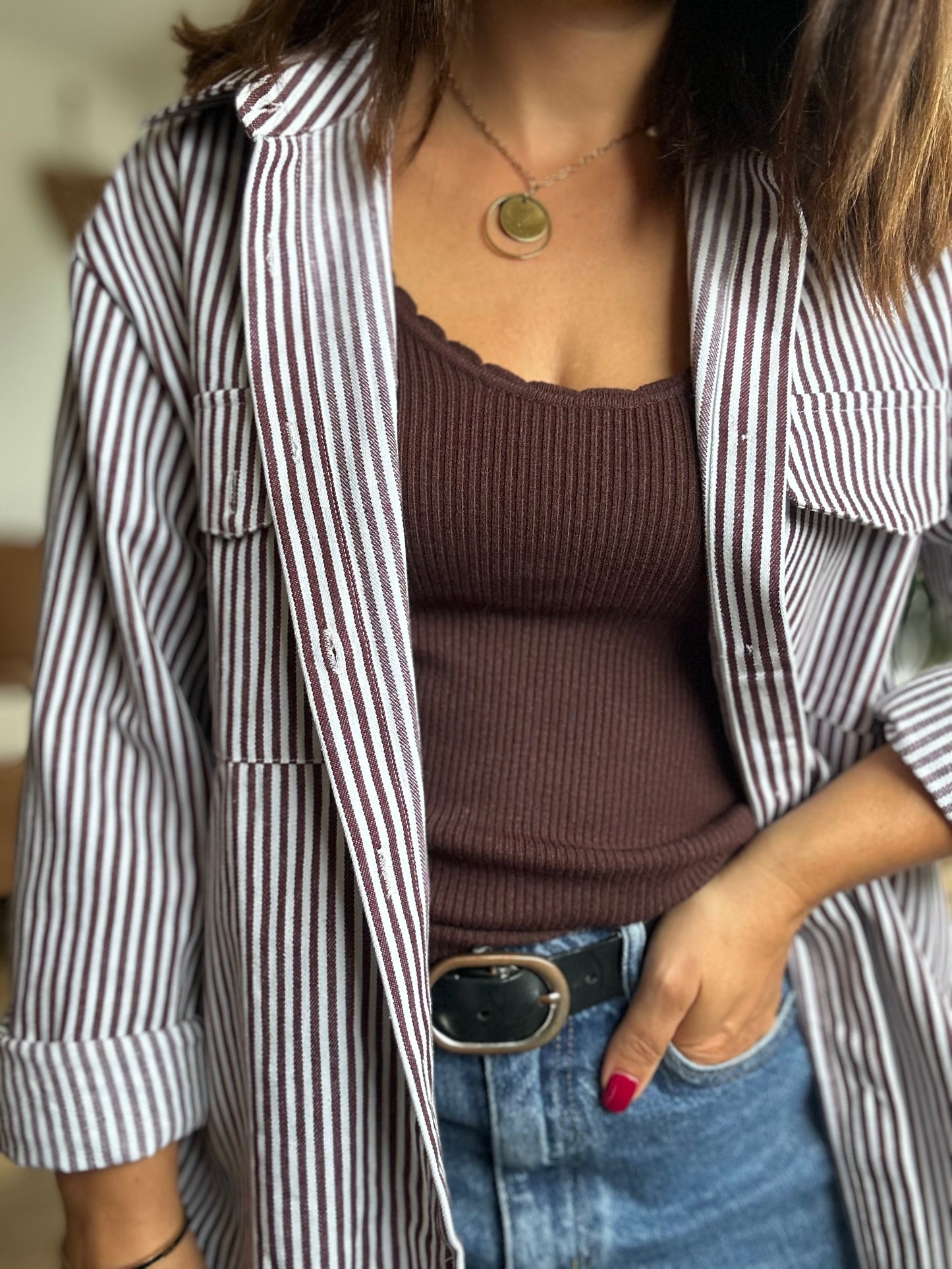 Chemise Rayé | Camel